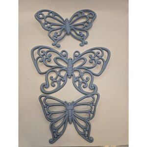 Vintage HOMECO Butterflies Blue Wicker Look Burwood Plastic Wall Decor